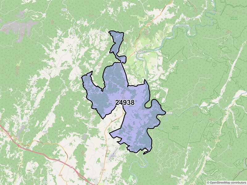 Map of ZIP Code 24938 — Frankford, WV