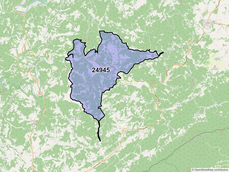 Map of ZIP Code 24945 — Greenville, WV
