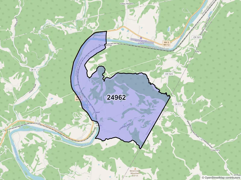 Map of ZIP Code 24962 — Pence Springs, WV