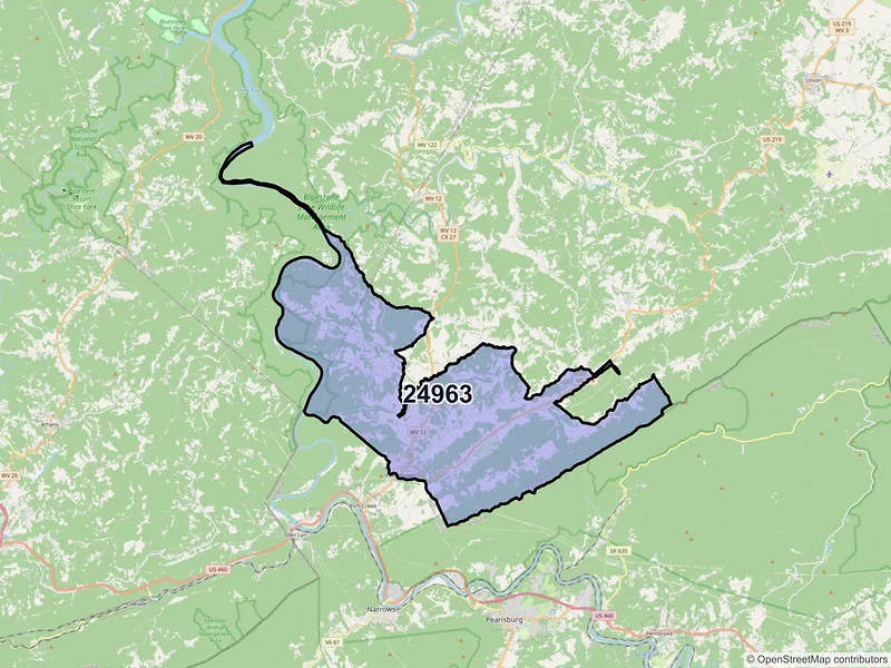 Map of ZIP Code 24963 — Peterstown, WV