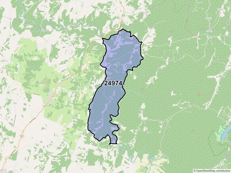 Map of ZIP Code 24974 — Secondcreek, WV