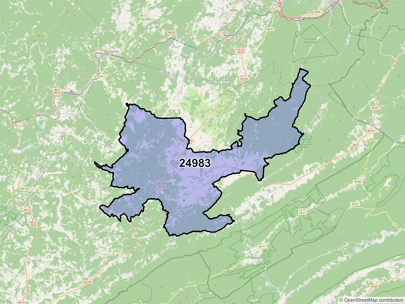 Map of ZIP Code 24983 — Union, WV