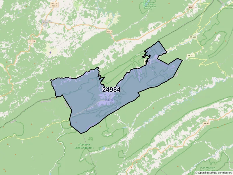 Map of ZIP Code 24984 — Waiteville, WV