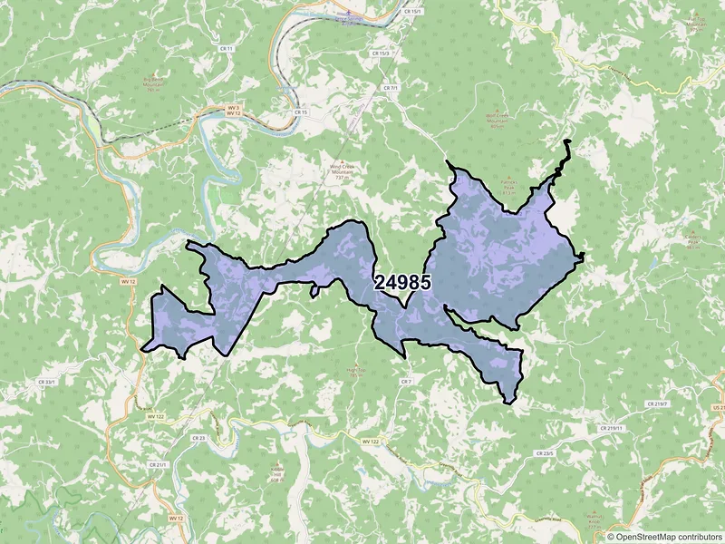 Map of Wayside, West Virginia and ZIP codes