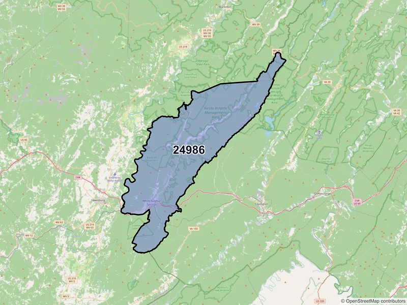 Map of ZIP Code 24986 — White Sulphur Springs, WV