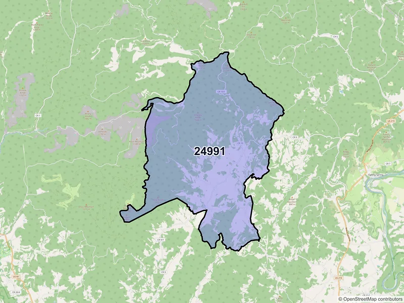 Map of ZIP Code 24991 — Williamsburg, WV