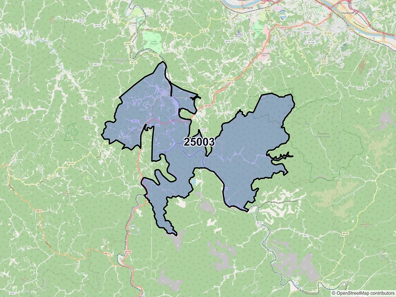 Map of ZIP Code 25003 — Alum Creek, WV