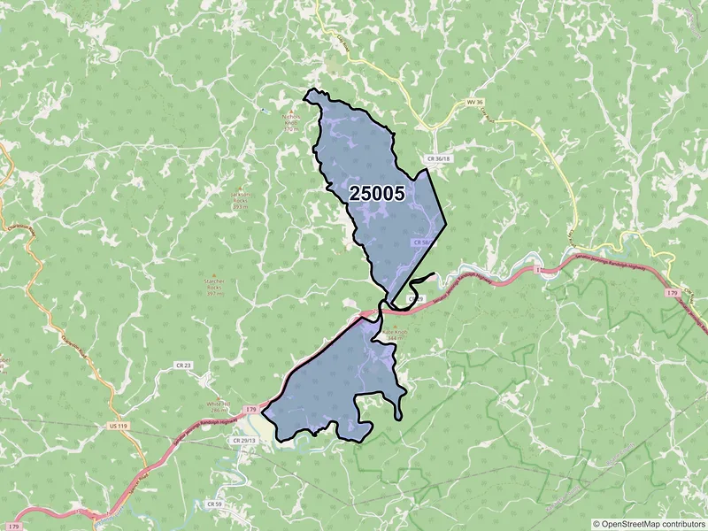 Map of ZIP Code 25005 — Amma, WV
