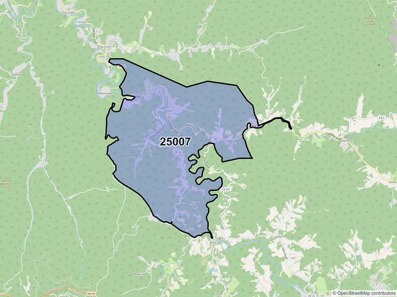 Map of ZIP Code 25007 — Arnett, WV