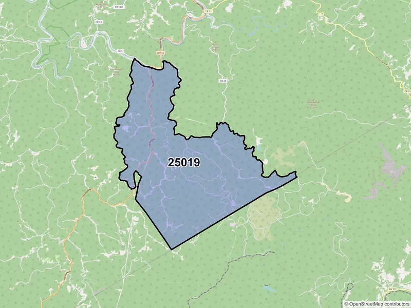Map of ZIP Code 25019 — Bickmore, WV