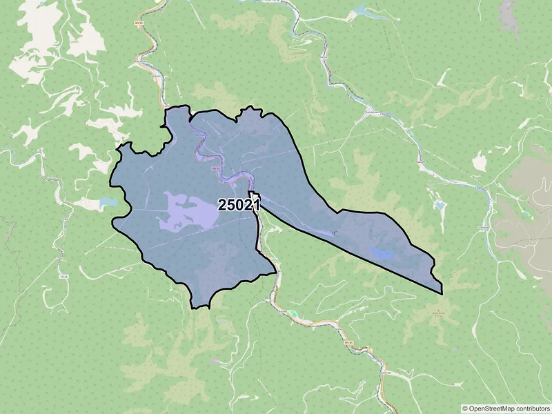 Map of ZIP Code 25021 — Bim, WV