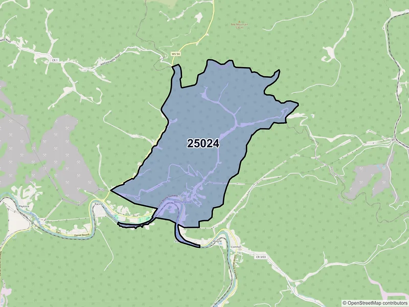 Map of ZIP Code 25024 — Bloomingrose, WV