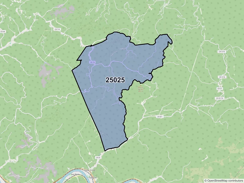 Map of ZIP Code 25025 — Blount, WV