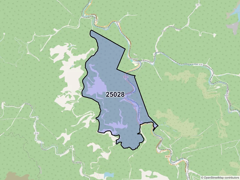 Map of ZIP Code 25028 — Bob White, WV