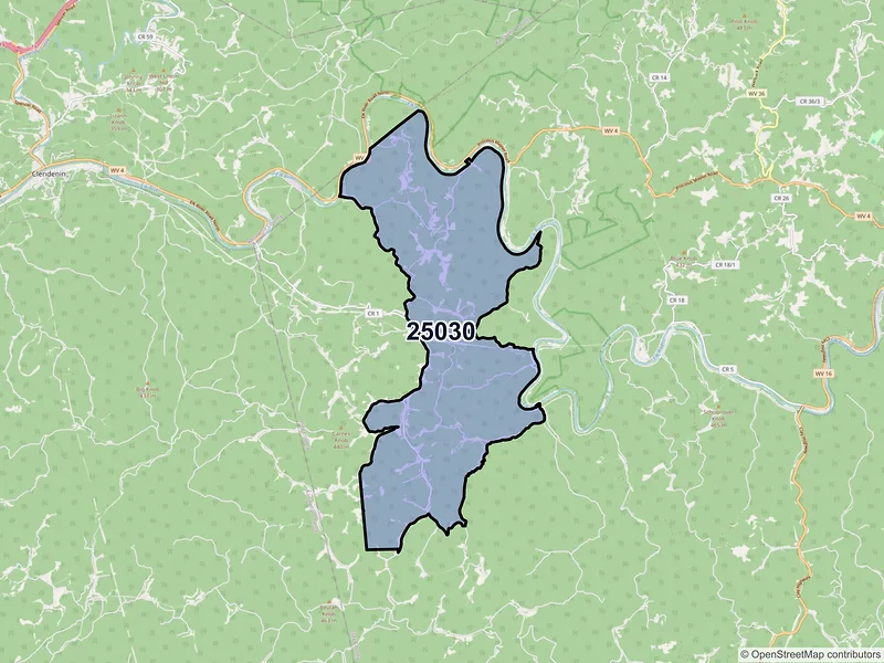 Map of ZIP Code 25030 — Bomont, WV