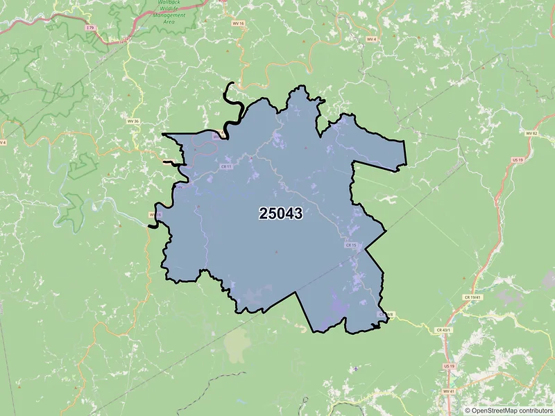 Map of ZIP Code 25043 — Clay, WV