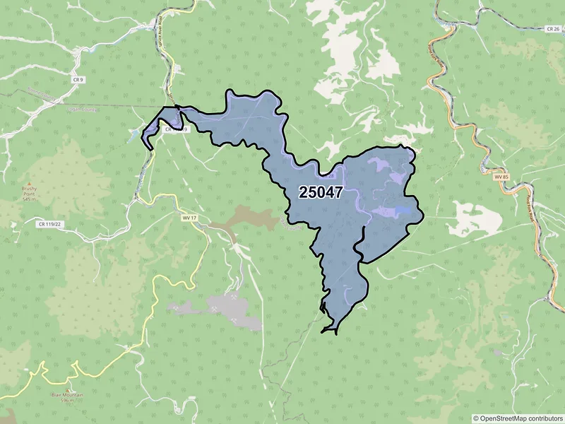 Map of ZIP Code 25047 — Clothier, WV