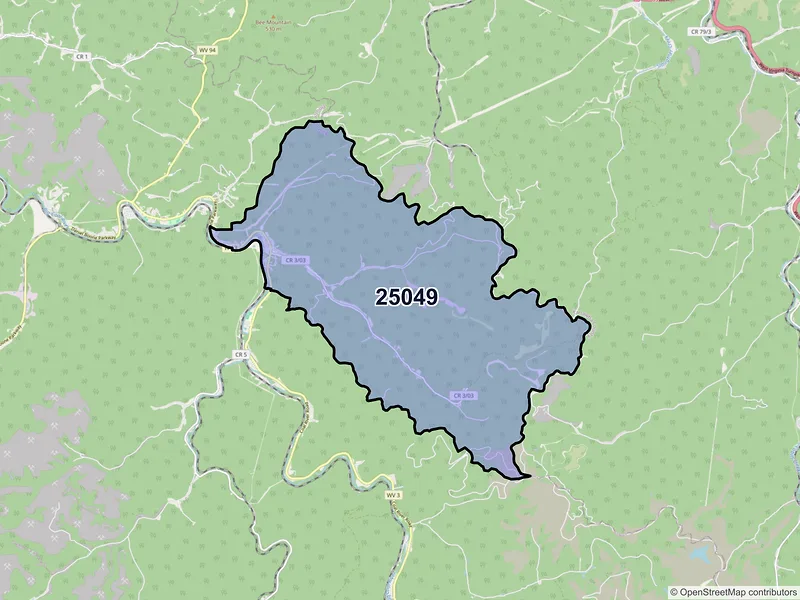 Map of ZIP Code 25049 — Comfort, WV