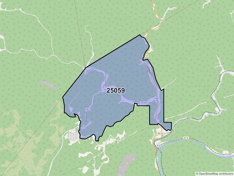 Map of ZIP Code 25059 — Dixie, WV