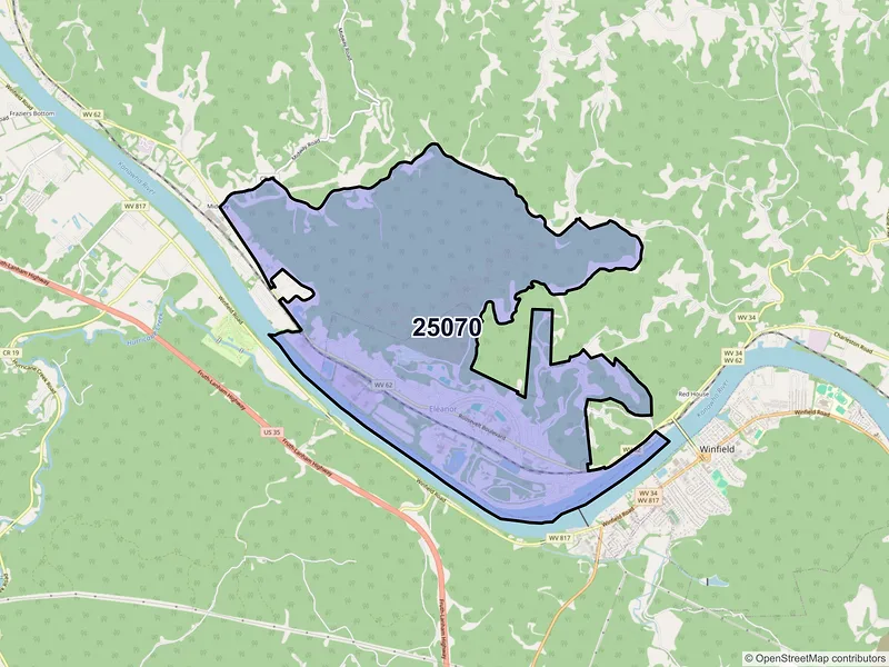 Map of Eleanor, West Virginia and ZIP codes