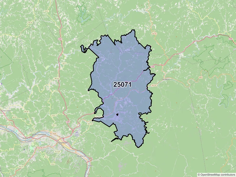 Map of ZIP Code 25071 — Elkview, WV