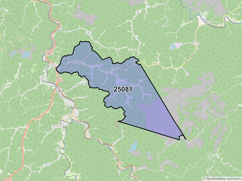 Map of ZIP Code 25081 — Foster, WV