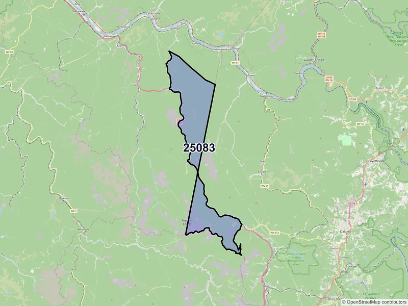 Map of ZIP Code 25083 — Gallagher, WV