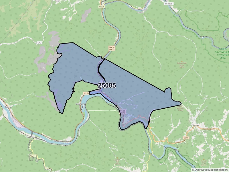 Map of ZIP Code 25085 — Gauley Bridge, WV