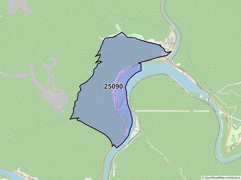 Map of Glen Ferris, West Virginia and ZIP codes
