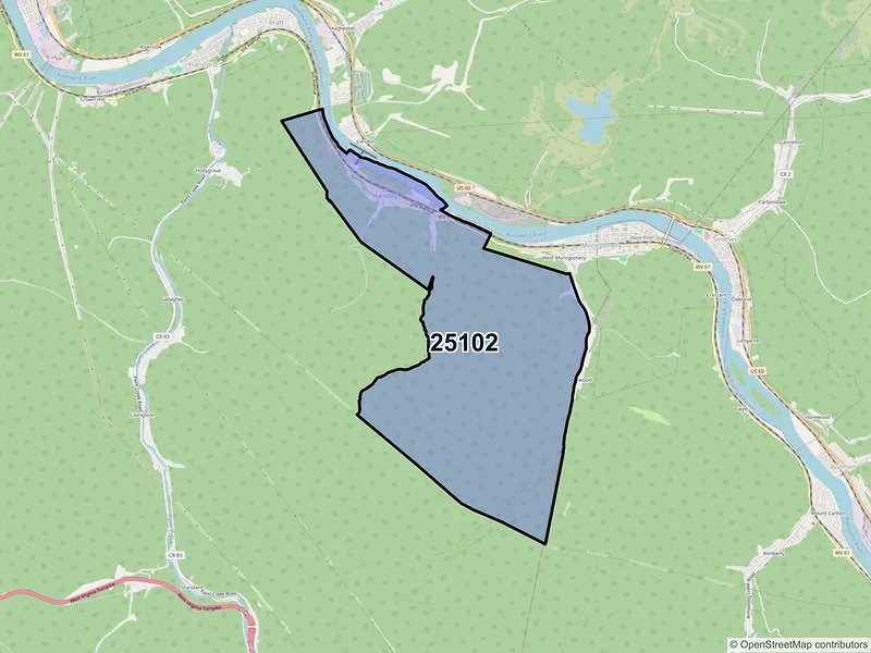 Map of Handley, West Virginia and ZIP codes