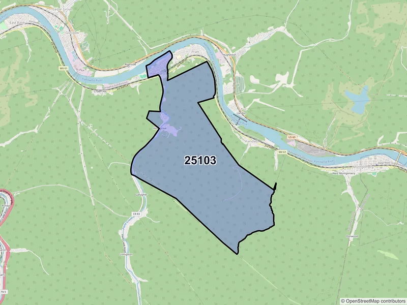 Map of Hansford, West Virginia and ZIP codes