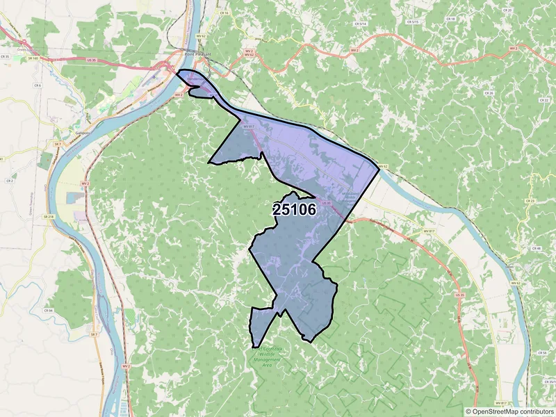 Map of ZIP Code 25106 — Henderson, WV