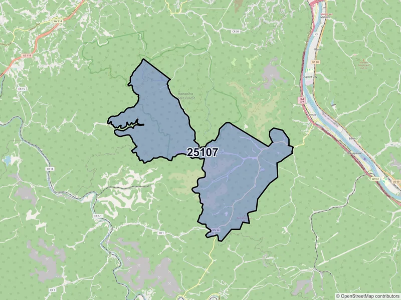 Map of ZIP Code 25107 — Hernshaw, WV