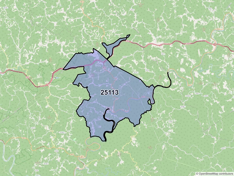 Map of ZIP Code 25113 — Ivydale, WV