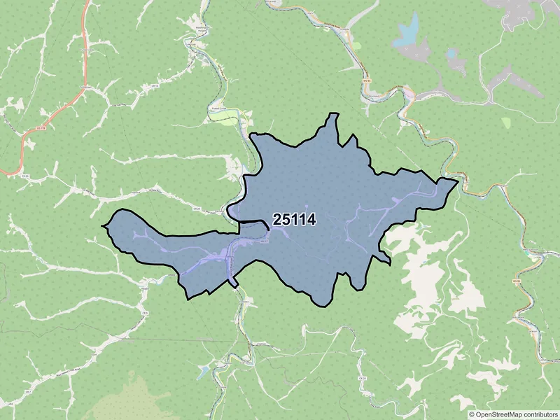 Map of ZIP Code 25114 — Jeffrey, WV