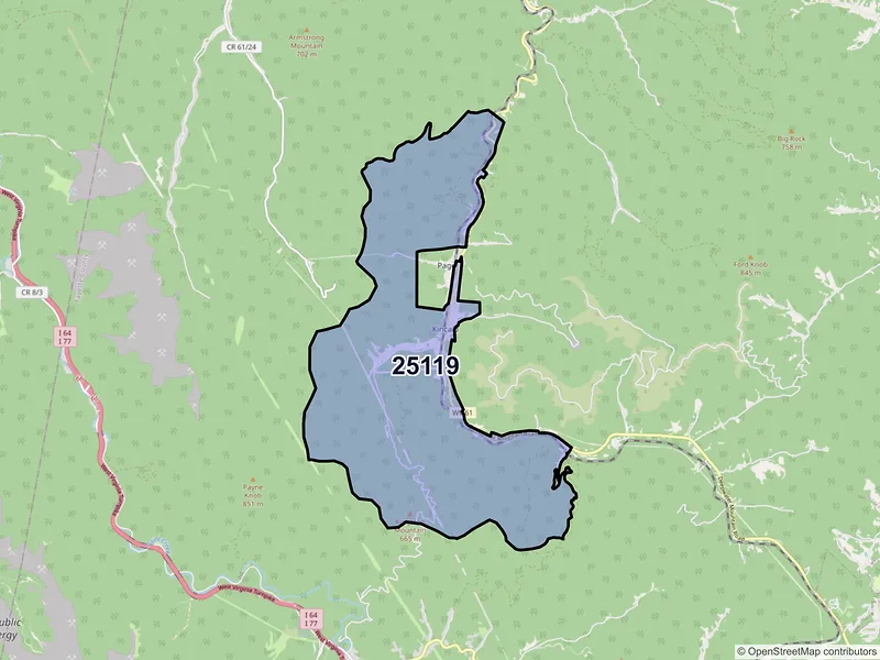 Map of ZIP Code 25119 — Kincaid, WV