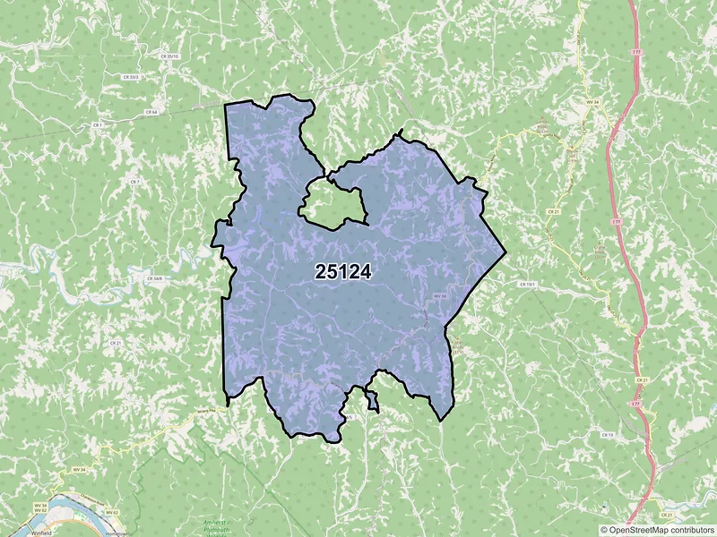 Map of ZIP Code 25124 — Liberty, WV