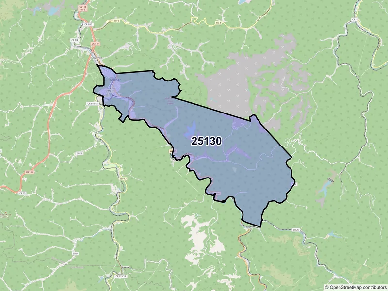 Map of ZIP Code 25130 — Madison, WV