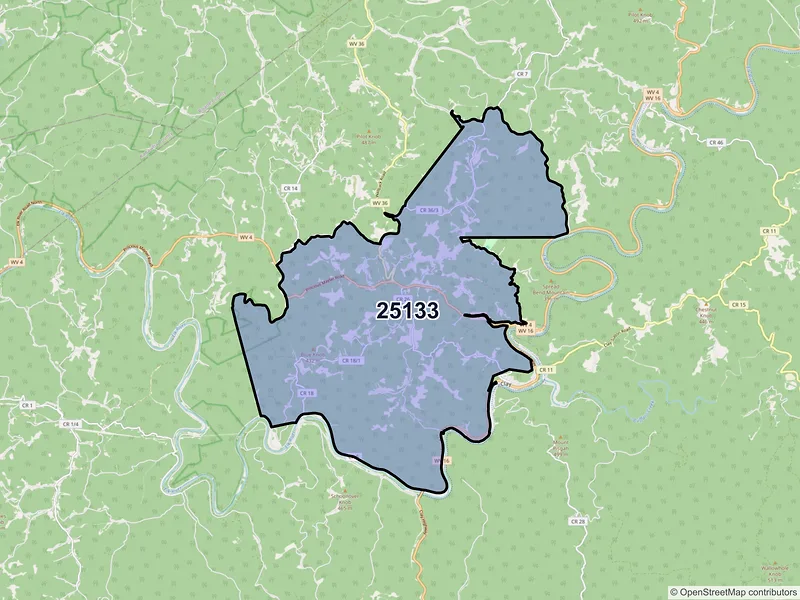 Map of ZIP Code 25133 — Maysel, WV