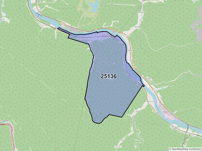 Map of ZIP Code 25136 — Montgomery, WV