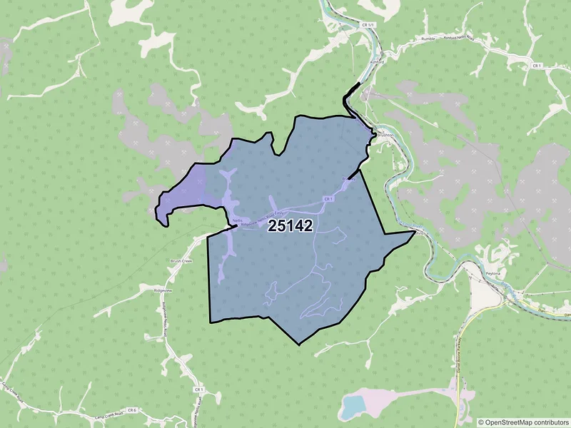 Map of ZIP Code 25142 — Nellis, WV