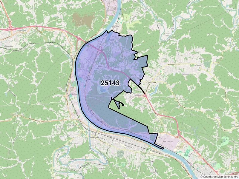 Map of ZIP Code 25143 — Nitro, WV