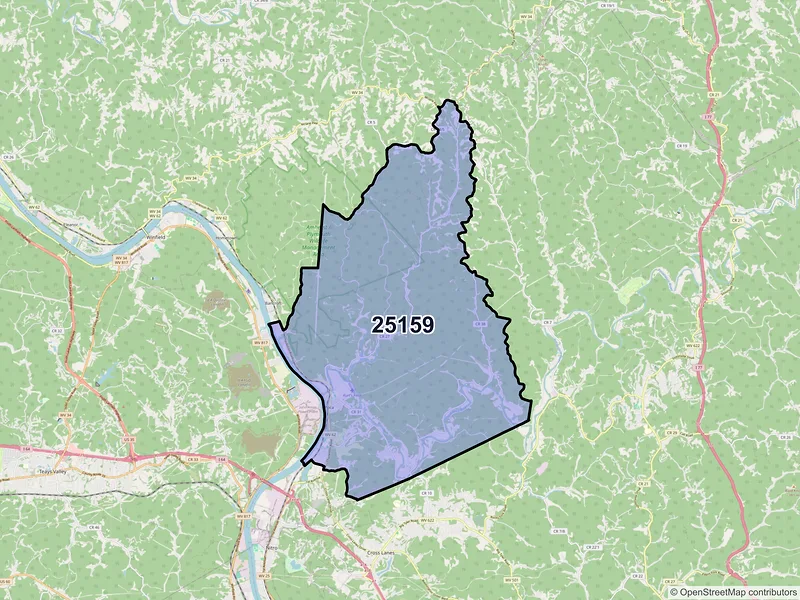 Map of ZIP Code 25159 — Poca, WV