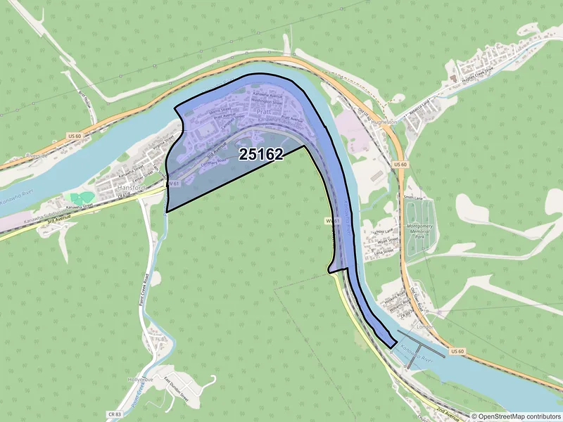 Map of Pratt, West Virginia and ZIP codes