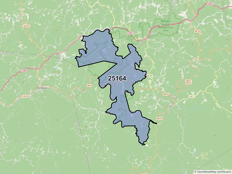 Map of ZIP Code 25164 — Procious, WV
