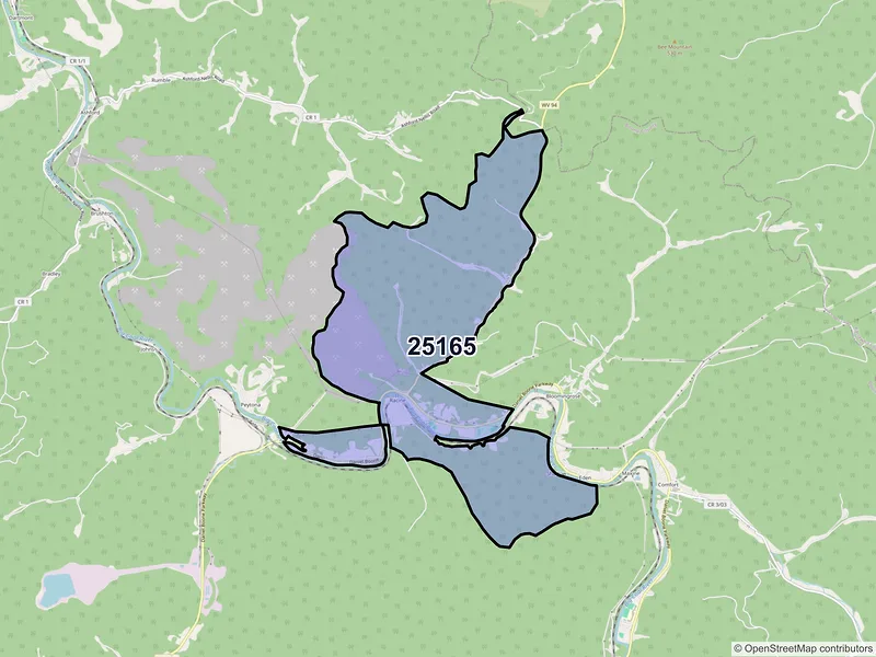Map of ZIP Code 25165 — Racine, WV