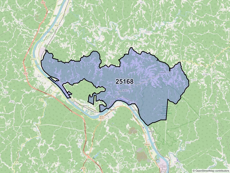 Map of Red House, West Virginia and ZIP codes