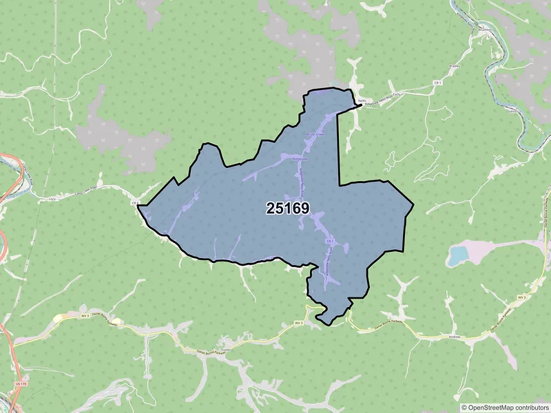 Map of ZIP Code 25169 — Ridgeview, WV