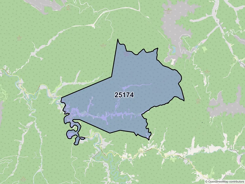 Map of ZIP Code 25174 — Rock Creek, WV