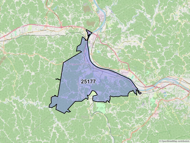 Map of Saint Albans, West Virginia and ZIP codes